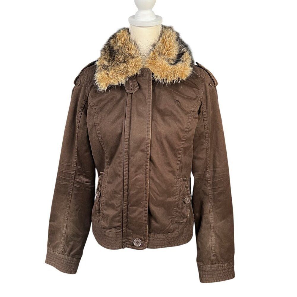 Abercrombie & Fitch Y2K Thinsulate Faux Fur Collar Jacket Brow Size Large